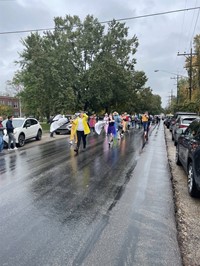 Students in Halloween costumes