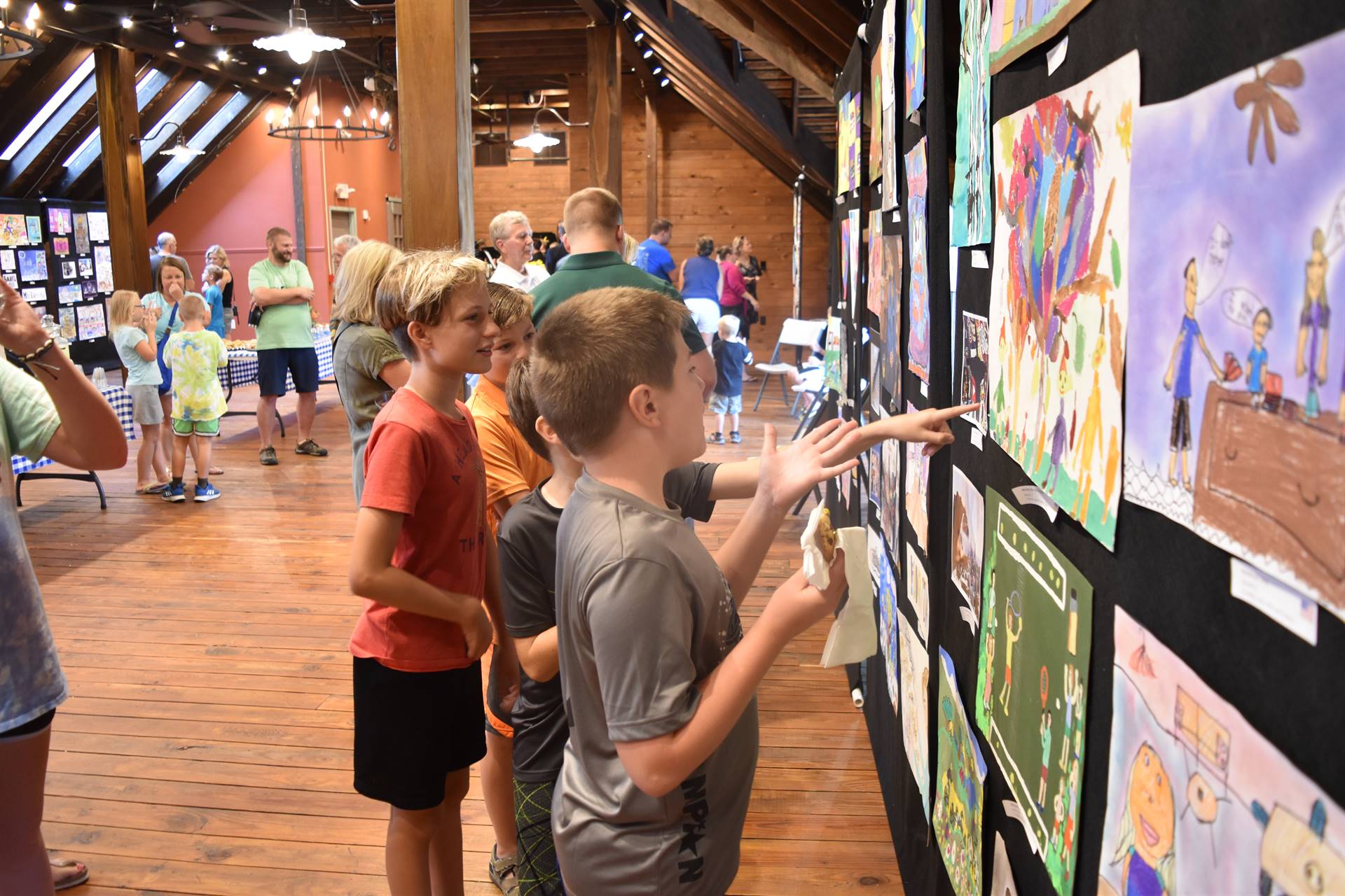 students looking at art